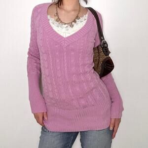 Y2k purple/pink vintage american eagle cable knit vneck sweater